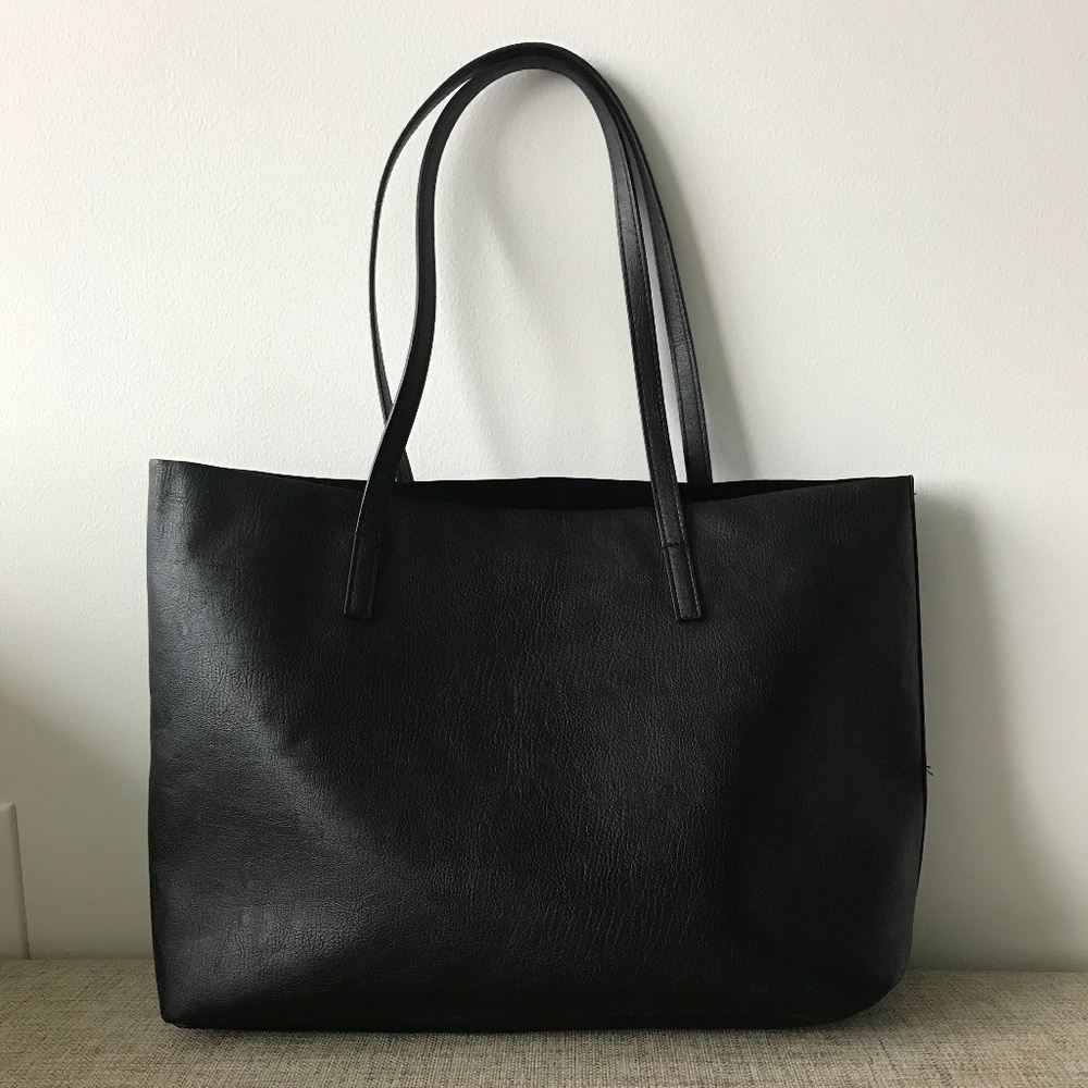 Black Faux Leather Tote